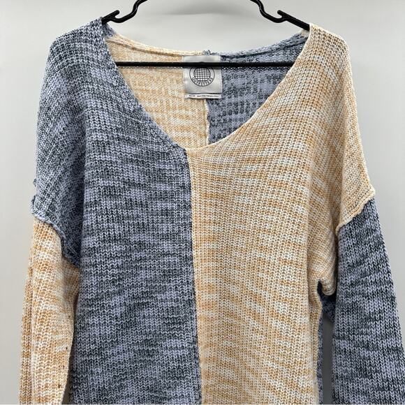 Urban Outfitters Blue & Beige Knit Long Sleeve Asymmetrical Sweater Size XS‎ - Picture 2 of 8